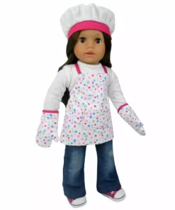 TeamsonUS Kids Sophia's Baking Apron, White Hat And Oven Mitts Set For 18'' Dolls, White